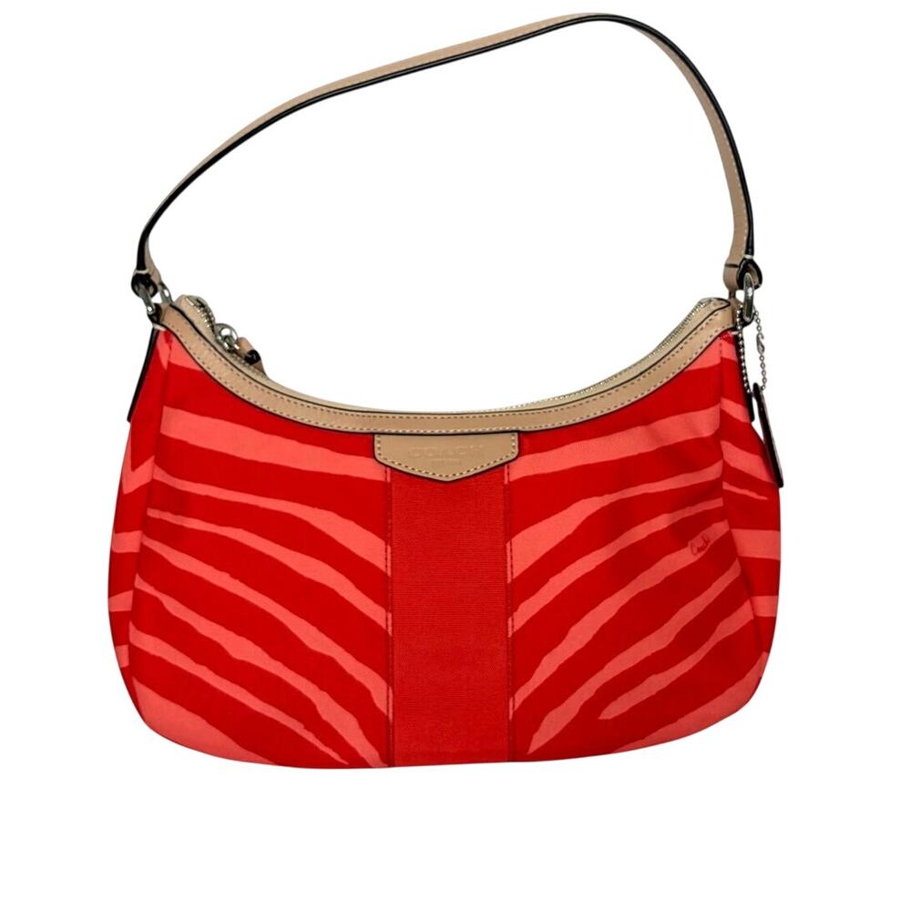 COACH Hot Orange Stripe Zebra Print Satchel Shoulder Bag Animal Print Colorful